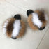 Fashion Fox Fur Slippers Women Home Fluffy Comfort Summer Flats Sweet Shoes Indoor Flip Flops Fur Slides Elegant Sandals Lightweight House Slippers Fuzzy Band Slip On Open Toe Slippers