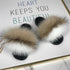 Fashion Fox Fur Slippers Women Home Fluffy Comfort Summer Flats Sweet Shoes Indoor Flip Flops Fur Slides Elegant Sandals Lightweight House Slippers Fuzzy Band Slip On Open Toe Slippers