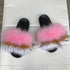 Fashion Fox Fur Slippers Women Home Fluffy Comfort Summer Flats Sweet Shoes Indoor Flip Flops Fur Slides Elegant Sandals Lightweight House Slippers Fuzzy Band Slip On Open Toe Slippers