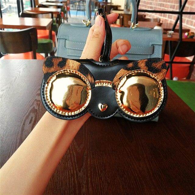 Fashion Glasses Case Cartoon Fashion Women Leather Sun Box Eyeglass Sunglasses Cute Protection Eyewear Bag Leather Sunglasses Case Holder Eyeglasses Portable Glasses Pouch With Hook Strap For Handbag Purse Women Girls