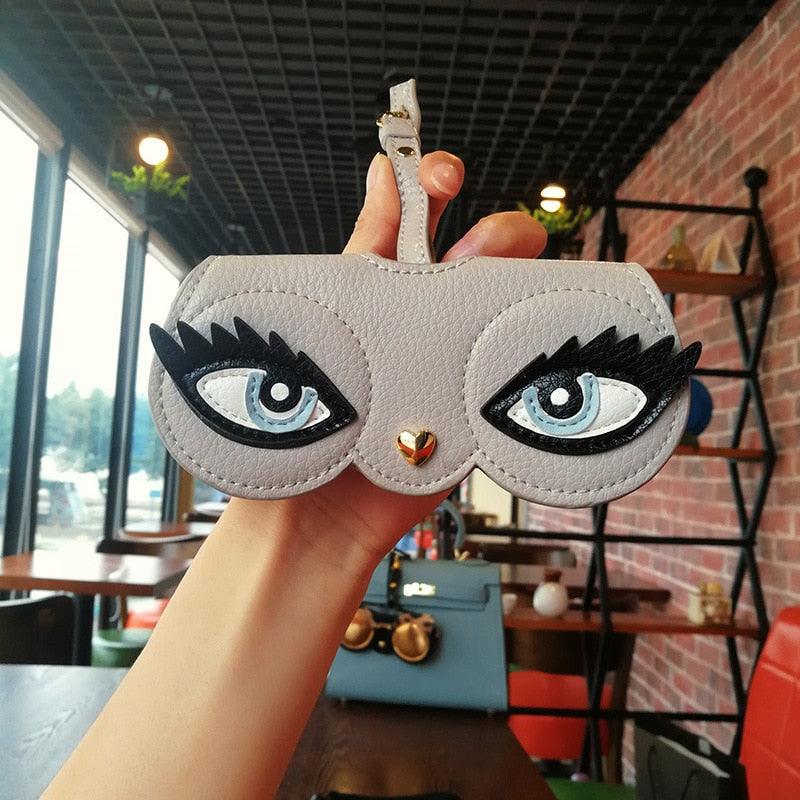 Fashion Glasses Case Cartoon Fashion Women Leather Sun Box Eyeglass Sunglasses Cute Protection Eyewear Bag Leather Sunglasses Case Holder Eyeglasses Portable Glasses Pouch With Hook Strap For Handbag Purse Women Girls