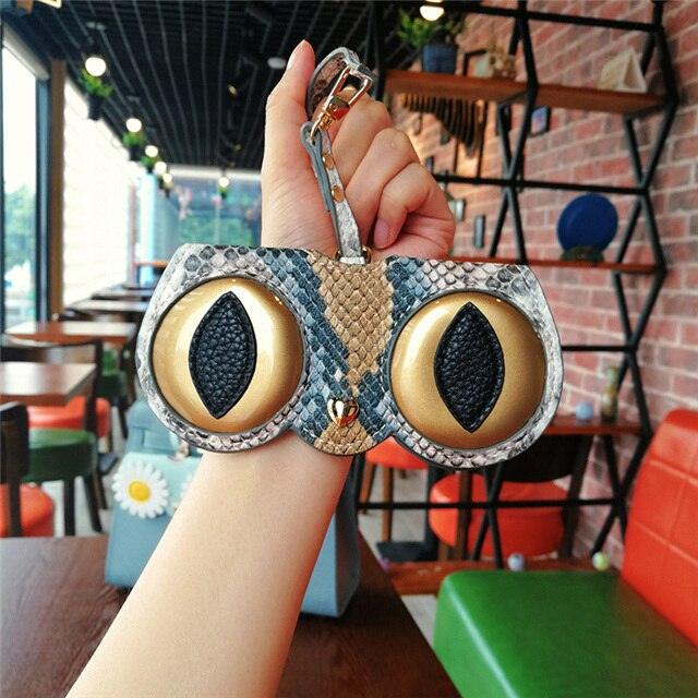 Fashion Glasses Case Cartoon Fashion Women Leather Sun Box Eyeglass Sunglasses Cute Protection Eyewear Bag Leather Sunglasses Case Holder Eyeglasses Portable Glasses Pouch With Hook Strap For Handbag Purse Women Girls