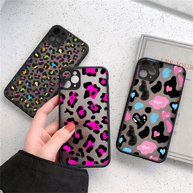 Fashion Leopard Pattern Case For iPhone 13 14 Pro MaxXS Max XR X Shockproof Cover Clear Bumper Women Girl Phone Case Cover with Black Leopard Print Designed for iPhone