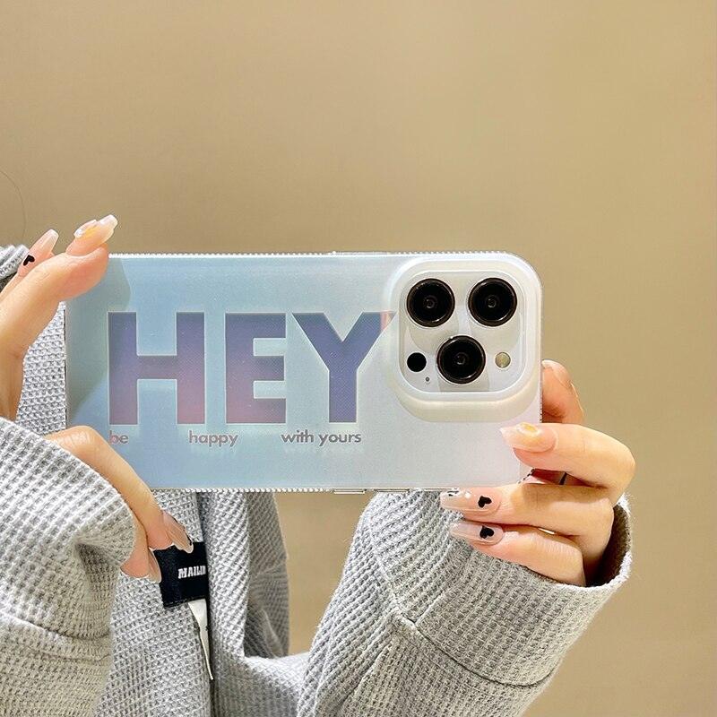 Fashion Letter Hey Glossy Phone Case For iPhone 14 12 11 13 Pro Max Gradient Blue Fashionable Clear Transparent Flexible Soft Protective Cover for iPhone