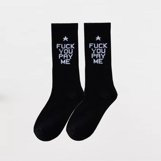 Fashion Letter Socks Unisex Hip-hop Street Sports Crew Black White Hipster Popular Skateboard Cotton Socks Running Cycling Cute Socks Unisex Socks For Men And Women