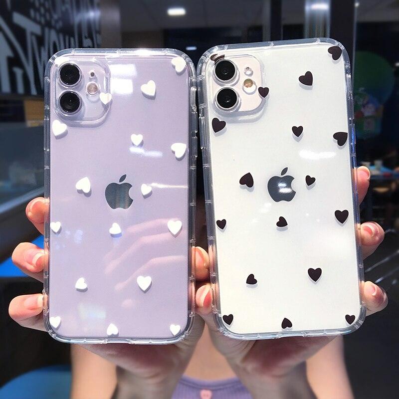 Fashion Love Heart Transparent Soft Phone Case For iPhone 11 13 14 Pro MAX X XS XR 12 Mini 7 8 plus Aesthetic Transparent Cute Love Heart Case Full Camera Protection Soft Silicone Shockproof Case for iPhone