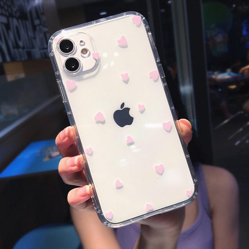 Fashion Love Heart Transparent Soft Phone Case For iPhone 11 13 14 Pro MAX X XS XR 12 Mini 7 8 plus Aesthetic Transparent Cute Love Heart Case Full Camera Protection Soft Silicone Shockproof Case for iPhone