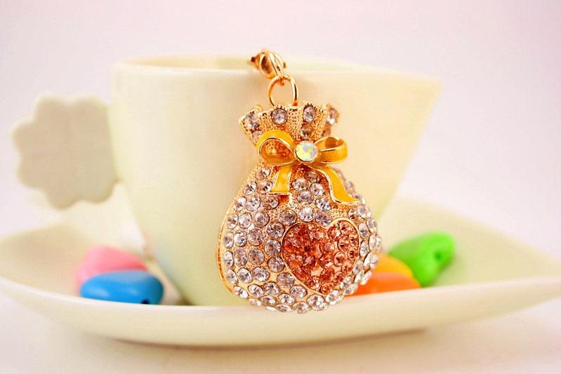 Fashion Lucky Bag Money Crystal Keychain Girl Bag Pendant Car Pendant Creative Small Gift Rhinestone Heart Shaped Sparkling Crystal Rhinestones Key Chain Creative Gifts Accessories