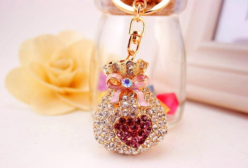 Fashion Lucky Bag Money Crystal Keychain Girl Bag Pendant Car Pendant Creative Small Gift Rhinestone Heart Shaped Sparkling Crystal Rhinestones Key Chain Creative Gifts Accessories