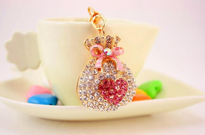 Fashion Lucky Bag Money Crystal Keychain Girl Bag Pendant Car Pendant Creative Small Gift Rhinestone Heart Shaped Sparkling Crystal Rhinestones Key Chain Creative Gifts Accessories