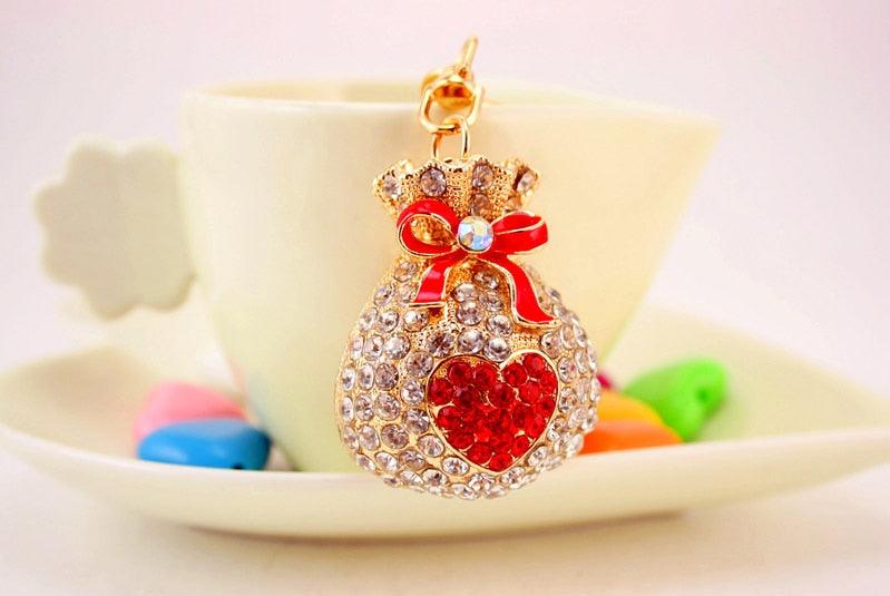 Fashion Lucky Bag Money Crystal Keychain Girl Bag Pendant Car Pendant Creative Small Gift Rhinestone Heart Shaped Sparkling Crystal Rhinestones Key Chain Creative Gifts Accessories