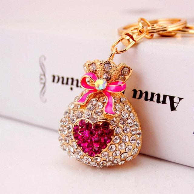 Fashion Lucky Bag Money Crystal Keychain Girl Bag Pendant Car Pendant Creative Small Gift Rhinestone Heart Shaped Sparkling Crystal Rhinestones Key Chain Creative Gifts Accessories