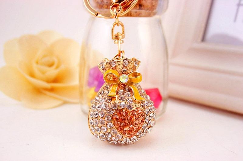 Fashion Lucky Bag Money Crystal Keychain Girl Bag Pendant Car Pendant Creative Small Gift Rhinestone Heart Shaped Sparkling Crystal Rhinestones Key Chain Creative Gifts Accessories