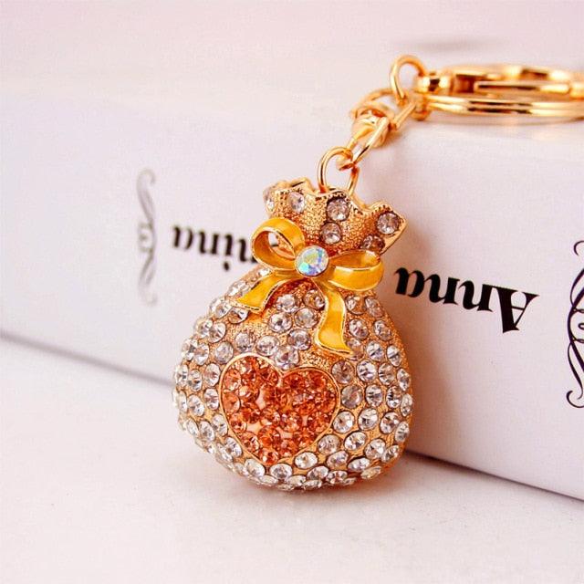 Fashion Lucky Bag Money Crystal Keychain Girl Bag Pendant Car Pendant Creative Small Gift Rhinestone Heart Shaped Sparkling Crystal Rhinestones Key Chain Creative Gifts Accessories