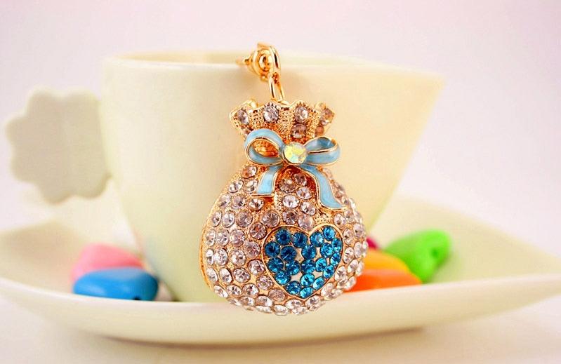 Fashion Lucky Bag Money Crystal Keychain Girl Bag Pendant Car Pendant Creative Small Gift Rhinestone Heart Shaped Sparkling Crystal Rhinestones Key Chain Creative Gifts Accessories