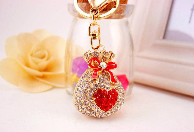 Fashion Lucky Bag Money Crystal Keychain Girl Bag Pendant Car Pendant Creative Small Gift Rhinestone Heart Shaped Sparkling Crystal Rhinestones Key Chain Creative Gifts Accessories