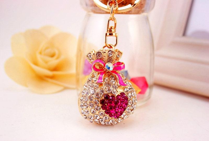 Fashion Lucky Bag Money Crystal Keychain Girl Bag Pendant Car Pendant Creative Small Gift Rhinestone Heart Shaped Sparkling Crystal Rhinestones Key Chain Creative Gifts Accessories