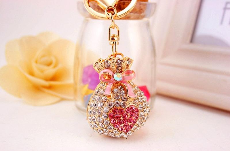 Fashion Lucky Bag Money Crystal Keychain Girl Bag Pendant Car Pendant Creative Small Gift Rhinestone Heart Shaped Sparkling Crystal Rhinestones Key Chain Creative Gifts Accessories