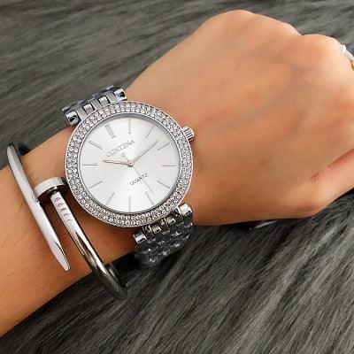 Fashion Luxury Silver Watch Women Watches Rhinestone Womens Watches Stainless Steel Watch And Bracelet Set For Women Rose Gold Rhinestone Wrist Watch With Bangles Mother Bracelet Watches