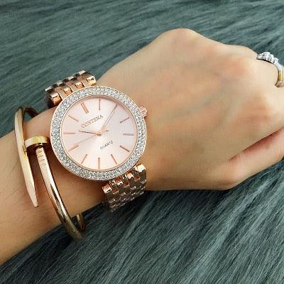 Fashion Luxury Silver Watch Women Watches Rhinestone Womens Watches Stainless Steel Watch And Bracelet Set For Women Rose Gold Rhinestone Wrist Watch With Bangles Mother Bracelet Watches