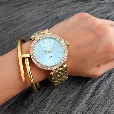 Fashion Luxury Silver Watch Women Watches Rhinestone Womens Watches Stainless Steel Watch And Bracelet Set For Women Rose Gold Rhinestone Wrist Watch With Bangles Mother Bracelet Watches