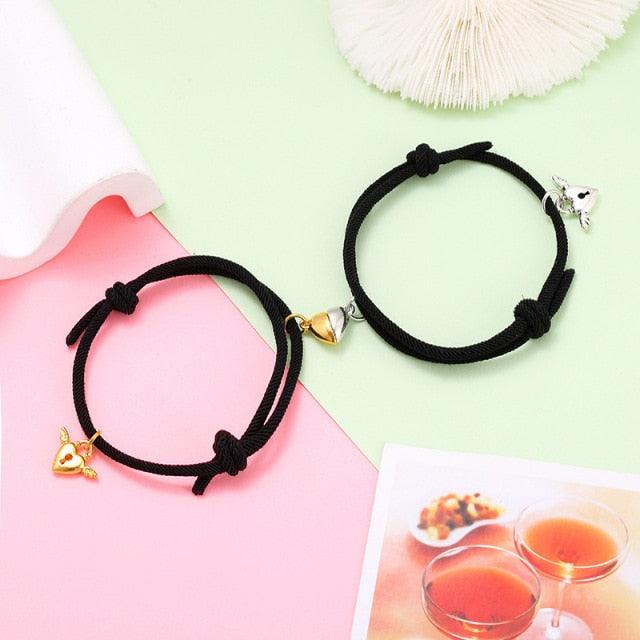 Fashion Matching Couple Bracelet Cute Heart Magnet Valentines Day Heart Ball Mutual Attraction Magnetic Rope Bracelets Magnetic Matching Friendship Rubber Strand Bracelets For Women Teens Couples Relationship Jewelry Gifts