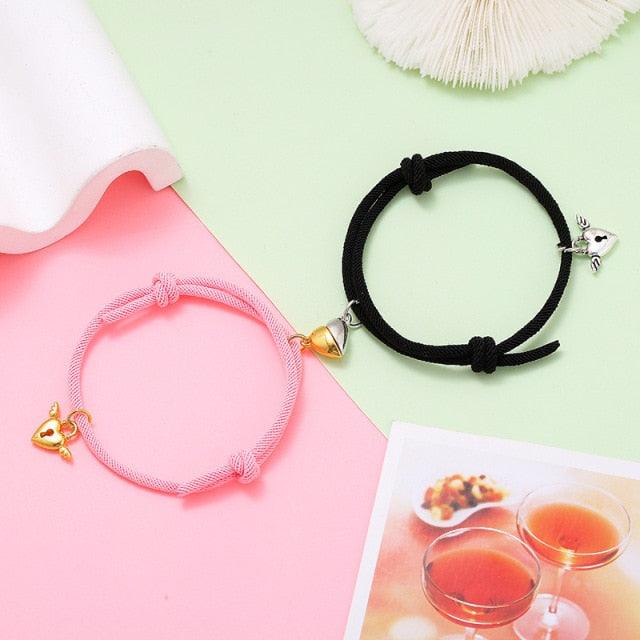 Fashion Matching Couple Bracelet Cute Heart Magnet Valentines Day Heart Ball Mutual Attraction Magnetic Rope Bracelets Magnetic Matching Friendship Rubber Strand Bracelets For Women Teens Couples Relationship Jewelry Gifts