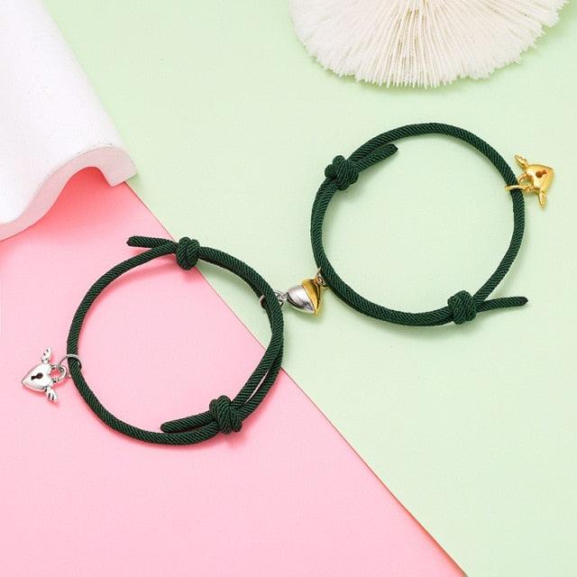 Fashion Matching Couple Bracelet Cute Heart Magnet Valentines Day Heart Ball Mutual Attraction Magnetic Rope Bracelets Magnetic Matching Friendship Rubber Strand Bracelets For Women Teens Couples Relationship Jewelry Gifts