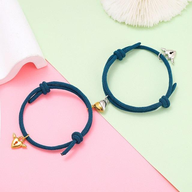 Fashion Matching Couple Bracelet Cute Heart Magnet Valentines Day Heart Ball Mutual Attraction Magnetic Rope Bracelets Magnetic Matching Friendship Rubber Strand Bracelets For Women Teens Couples Relationship Jewelry Gifts