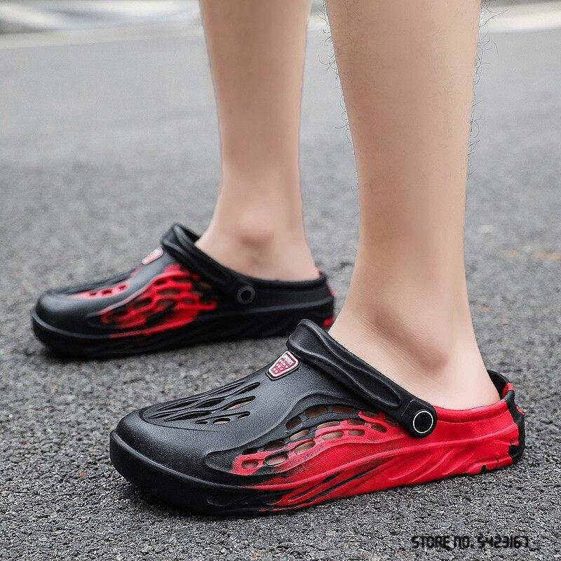 Fashion Men Sandals Summer Hole Rubber Clogs Garden Shoes Beach Flat Slippers Slip On Beach Sandals Lightweight Slippers Water Shoes