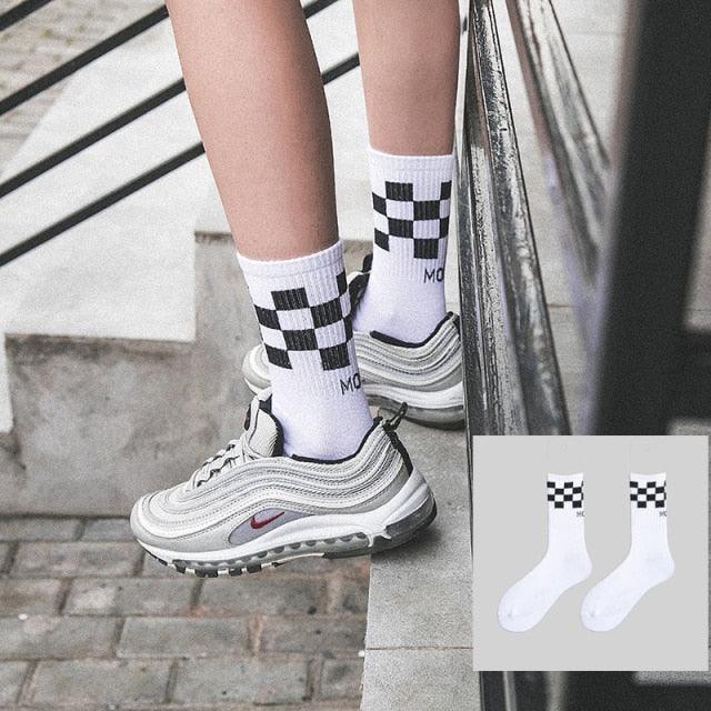 Fashion Men Street Wear Cool Cotton Socks Harajuku Funny Socks Trendy Women Long Socks Crew Socks White Hip Hop Socks Basketball Running Cycling Socks For Men And Women