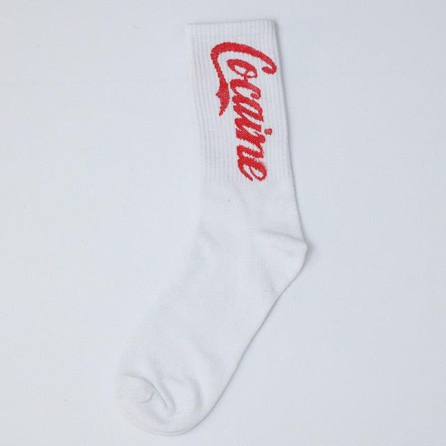 Fashion Men Street Wear Cool Cotton Socks Harajuku Funny Socks Trendy Women Long Socks Crew Socks White Hip Hop Socks Basketball Running Cycling Socks For Men And Women