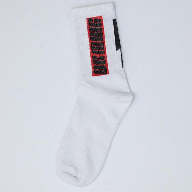 Fashion Men Street Wear Cool Cotton Socks Harajuku Funny Socks Trendy Women Long Socks Crew Socks White Hip Hop Socks Basketball Running Cycling Socks For Men And Women