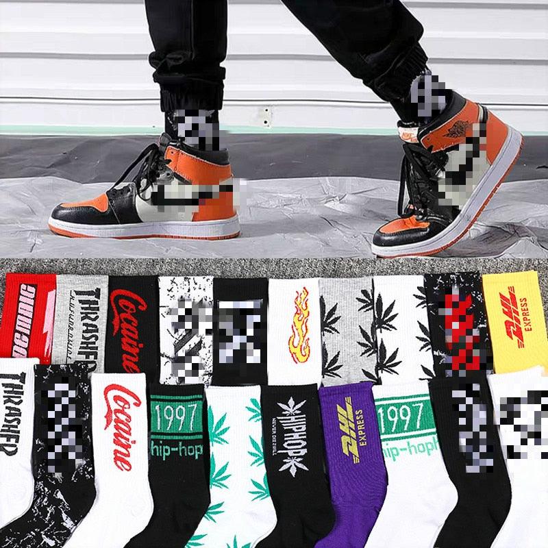 Fashion Men Street Wear Cool Cotton Socks Harajuku Funny Socks Trendy Women Long Socks Crew Socks White Hip Hop Socks Basketball Running Cycling Socks For Men And Women