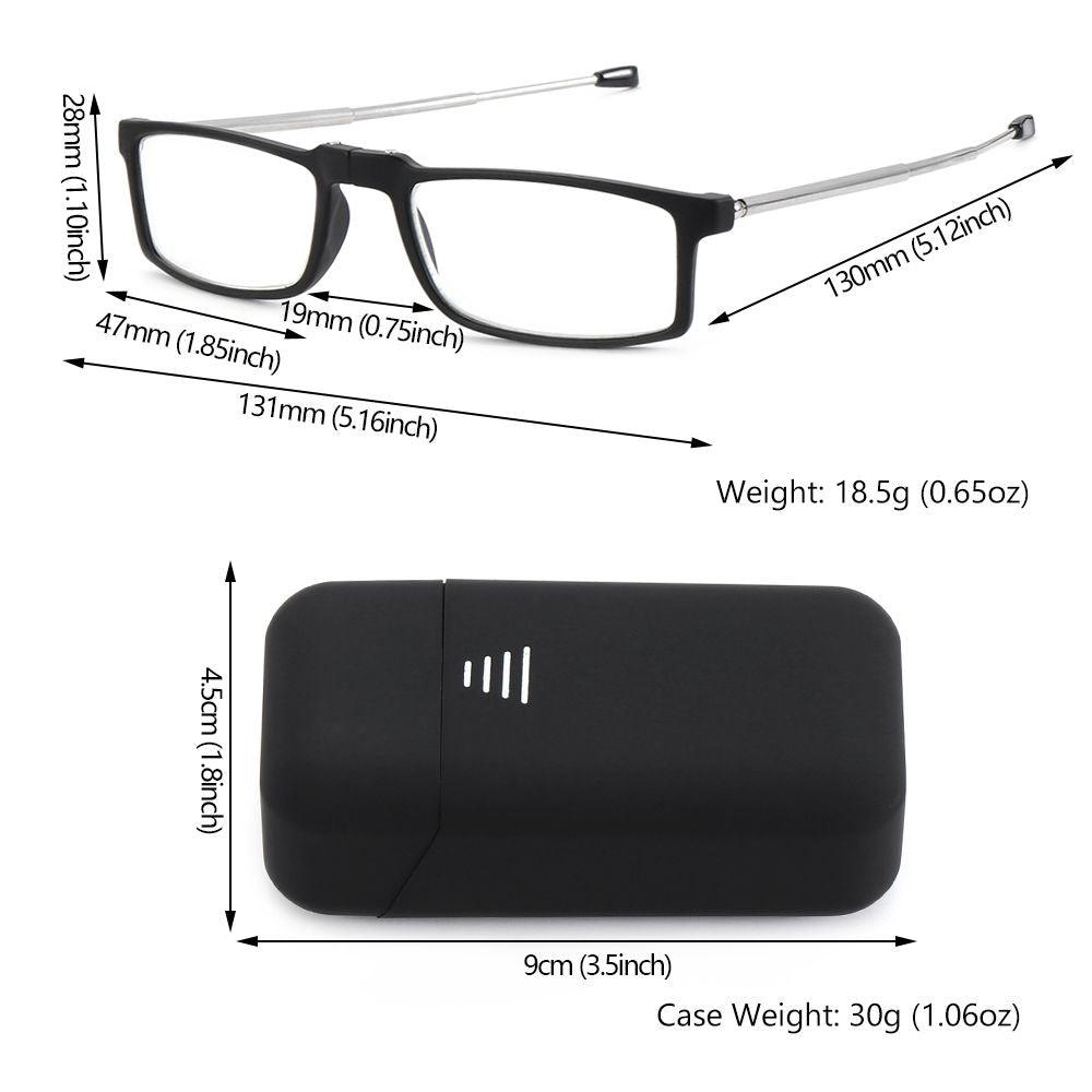 Fashion Mini Design Reading Glasses Folding Small Frame Black Metal Glasses Folding Reading Glasses Foldable Portable Readers For Men Women With Case Lightweight Travel Portable Design