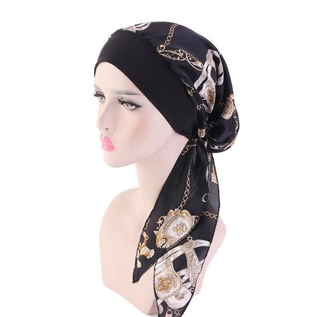 Fashion Printed Flowers Soft Beanie Turban Hat Inner Hijabs Cap Muslim Head Scarf Turban Bonnet Ladies Wrap Under Hijab Caps For Women