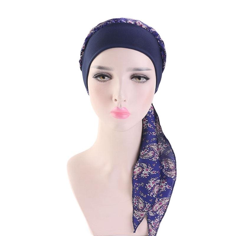 Fashion Printed Flowers Soft Beanie Turban Hat Inner Hijabs Cap Muslim Head Scarf Turban Bonnet Ladies Wrap Under Hijab Caps For Women