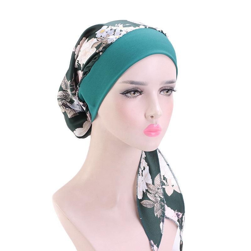 Fashion Printed Flowers Soft Beanie Turban Hat Inner Hijabs Cap Muslim Head Scarf Turban Bonnet Ladies Wrap Under Hijab Caps For Women