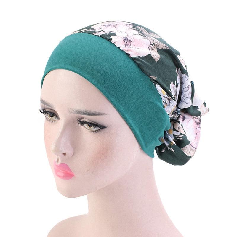 Fashion Printed Flowers Soft Beanie Turban Hat Inner Hijabs Cap Muslim Head Scarf Turban Bonnet Ladies Wrap Under Hijab Caps For Women