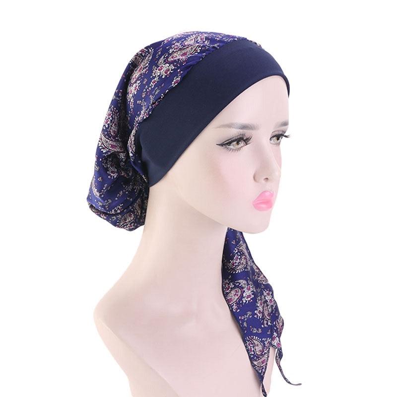 Fashion Printed Flowers Soft Beanie Turban Hat Inner Hijabs Cap Muslim Head Scarf Turban Bonnet Ladies Wrap Under Hijab Caps For Women