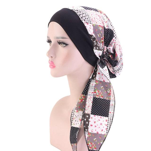 Fashion Printed Flowers Soft Beanie Turban Hat Inner Hijabs Cap Muslim Head Scarf Turban Bonnet Ladies Wrap Under Hijab Caps For Women