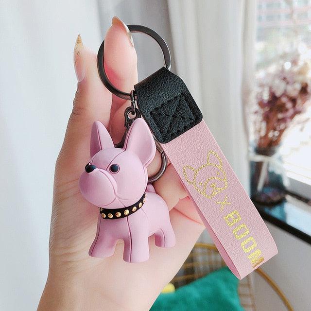 Fashion PU Leather Punk French Bulldog Keychain Cute French Bulldog Key Pendant School Bag Handbag Car Keychain Pendant Dog Keychains For Women Bag Pendant Jewelry Trinket Men's Car Key Ring Key Chain