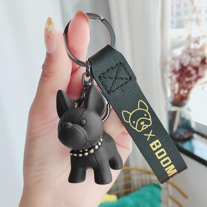 Fashion PU Leather Punk French Bulldog Keychain Cute French Bulldog Key Pendant School Bag Handbag Car Keychain Pendant Dog Keychains For Women Bag Pendant Jewelry Trinket Men's Car Key Ring Key Chain