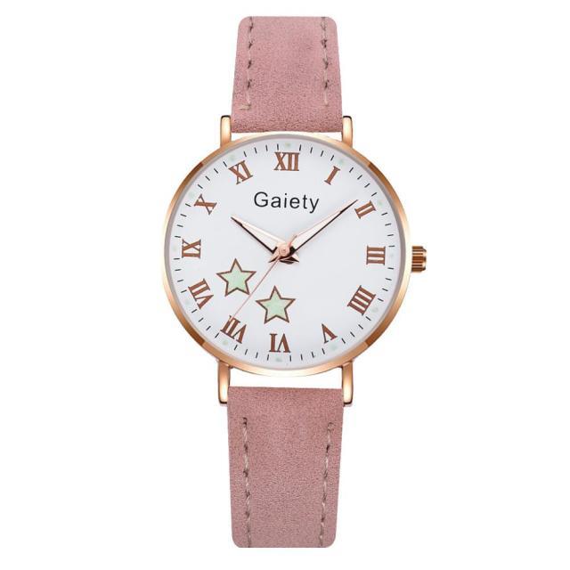 Fashion Set Watch Casual All-Match Leather Strap Student Watch Luminous Five-Pointed Star Dial Childrens Luminous Watch Women Casual Leather Female Wrist Watch Leather Band Quartz Watch