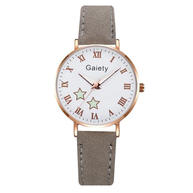 Fashion Set Watch Casual All-Match Leather Strap Student Watch Luminous Five-Pointed Star Dial Childrens Luminous Watch Women Casual Leather Female Wrist Watch Leather Band Quartz Watch