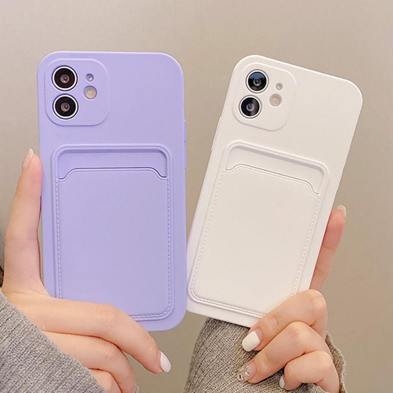 Fashion Sleek Phone Case For Iphone 11 Cases Card Slot Silicon Iphone 13 Pro Max 12 13 Mini Covers Elegant Simple Ultra-thin Back Mobile Phone Case with Card Holder