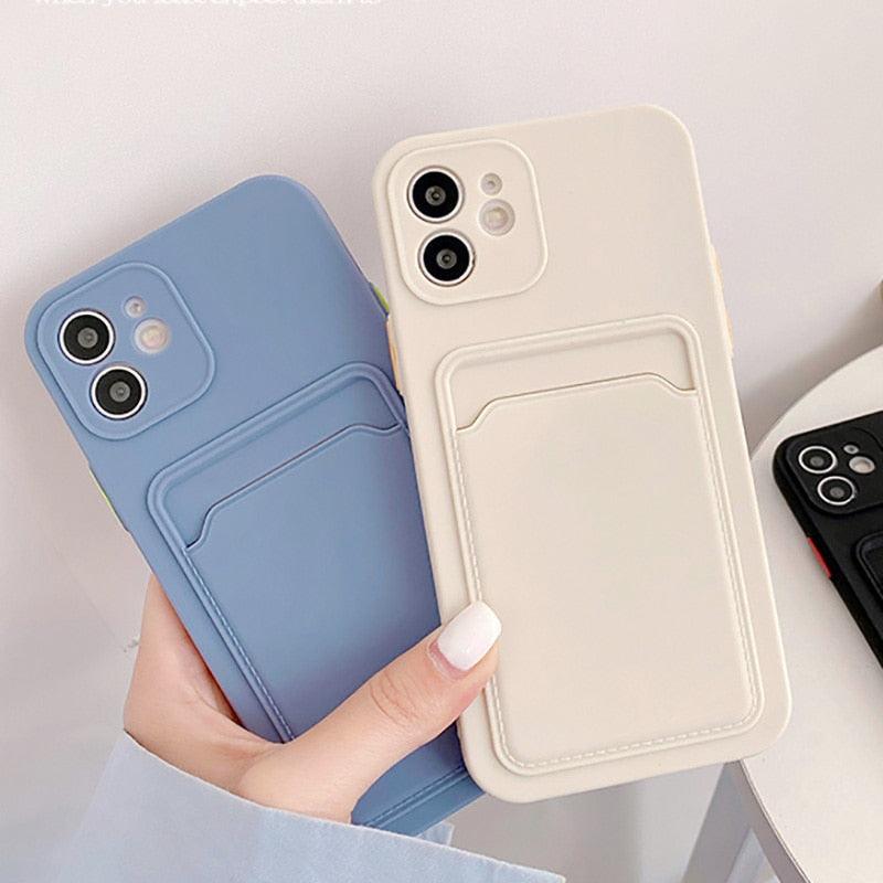 Fashion Sleek Phone Case For Iphone 11 Cases Card Slot Silicon Iphone 13 Pro Max 12 13 Mini Covers Elegant Simple Ultra-thin Back Mobile Phone Case with Card Holder