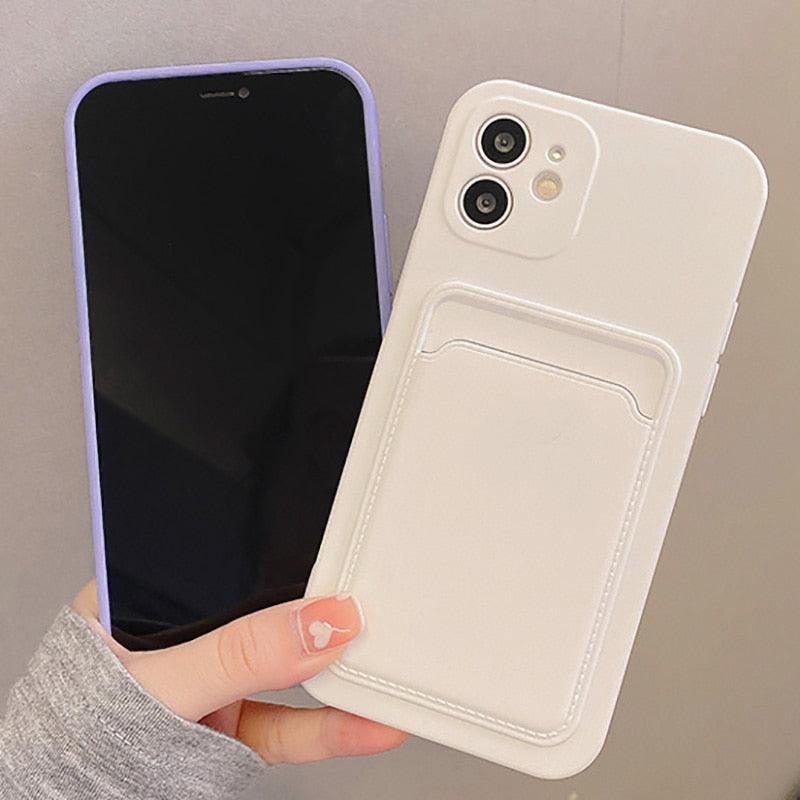 Fashion Sleek Phone Case For Iphone 11 Cases Card Slot Silicon Iphone 13 Pro Max 12 13 Mini Covers Elegant Simple Ultra-thin Back Mobile Phone Case with Card Holder