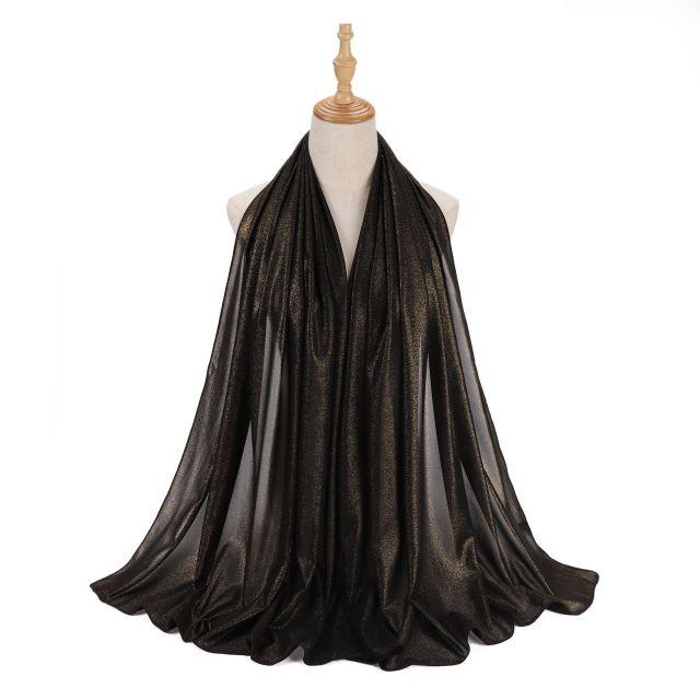 Fashion Soft Hijab Long Leaf Feather Geometry Pattern Black Series Bronzing Chiffon Hijab Scarf Headwrap Shawl Headscarf for Muslim Women