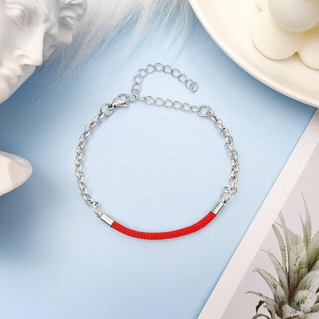 Fashion Stainless Steel Bracelet Hand Adjustable Rope Chain Black/Red Lucky Charm Chain Bracelet Beaded Link Chain Bracelet Cable For Women Men Couple Jewelry Gift